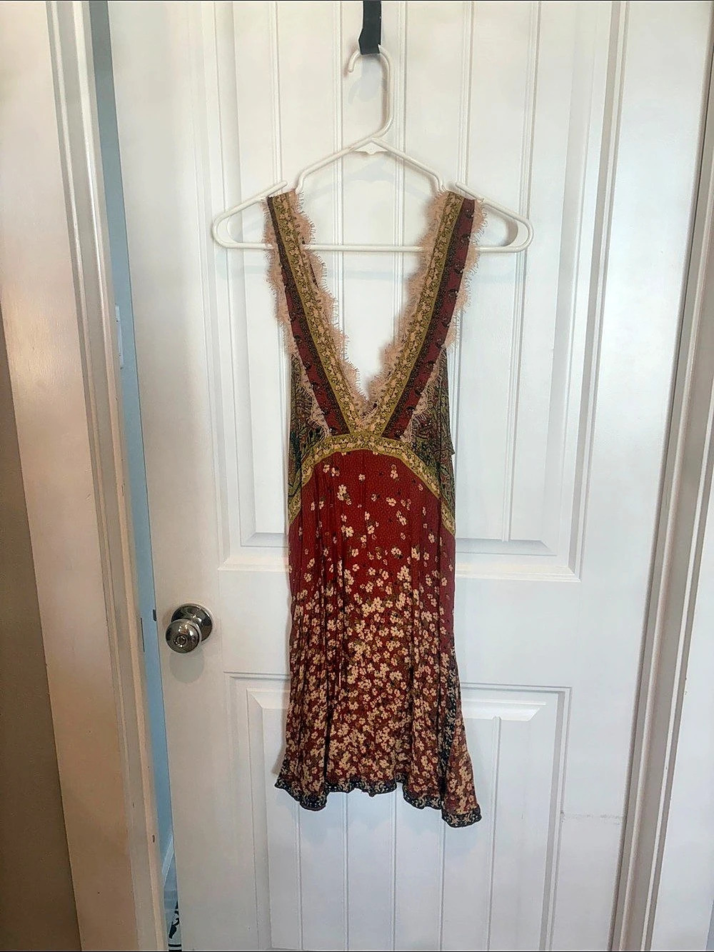 Free People Floral Mini Dress in Red & Brown